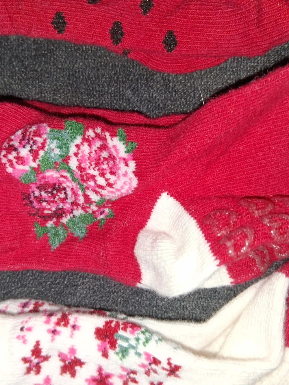 3-6 Months Four Pack Red Floral Non-Slip Socks